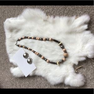 Vintage Artisan Wooden bead Necklace & Earring Set